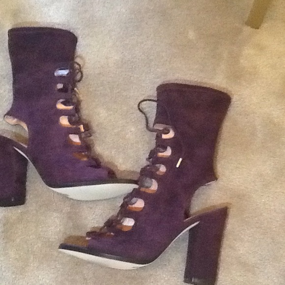 Sigerson Morrison REAL suede peep tie up booties NWT UNWORN SIZE 9 - Picture 2 of 8